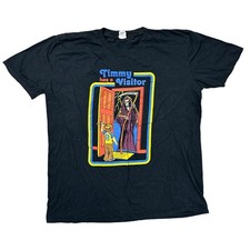 Timmy Has A Visitor T-Shirt Graphic Print Grim Reaper Short Sleeve Black Mens XL