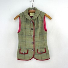 Welligogs Tweed Vest Womens 6 Green Check Wool Country Hacking Waistcoat Gilet