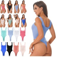 UK Women Sleeveless Solid High Cut Thong Open Crotch Bodysuit Leotard Lingerie