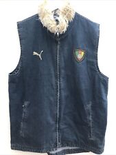 CAMEROON Football Gilet Jacket Puma Blue Denim Retro Body Warmer Mens Medium M