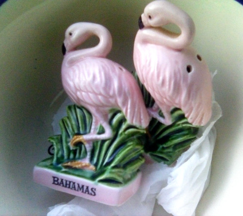Flamingo salt pepper shakers - pepper,