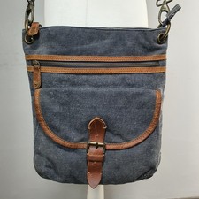FATFACE Denim Tan Leather Trim Crossbody Bag Messenger Shoulder Strap Pockets