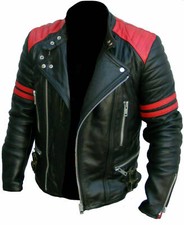 Men's Brando Classic Biker Red and Black Vintage Motorcycle Real Leather Jacket
