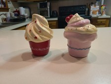 Set of 2 mini Cupcake Jars with red cherry Pink Icing heart excellent condition