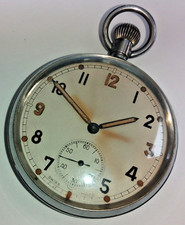WWII British Army Issue GSTP /I Pocket Watch 4 repairs Swiss lever good balance