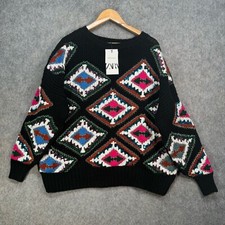 Zara Jumper Womens Size UK S Black Limited Edition Oversized Sweater Embellished