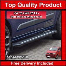 FOR VW T6 CARAVELLE 15> SIDE STEPS LWB BLACK TRANSPORTER RUNNING BOARD SIDE BARS