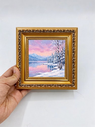 Pastel winter lake sunset oil - pastel,