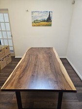 Solid Wood Live Edge Plank Walnut Dining Table Top & Metal A-Legs 180x90cm