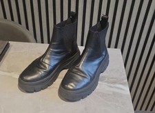 H M Black Leather Chunky Boots