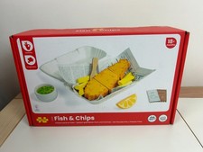 BIGJIGS Toys Fish & Chips 26pc Wooden Cutting Food Play Set For Kids NEW!