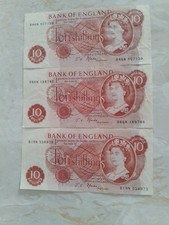 3x Ten Shilling Notes Good Used Condition J S Fford.