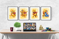 Disney Winnie The Pooh Watercolour Set Of 4 Prints Pictures Wall Art Poster