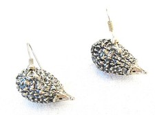 Silver Tone Hedgehog 3D Dangle Drop Hook Earrings vintage for pierced ears