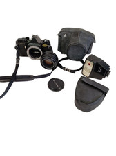 Pentax MV-1 35mm SLR Camera Bundle with Lens Flash and Cases Cleaned Pre-owned
