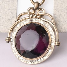 Antique Victorian Amethyst Glass Paste LARGE Bezel Set Gold Filled Fob Charm