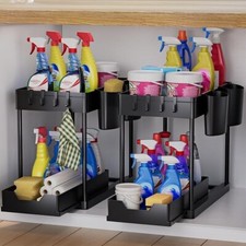 AIXPI Under Sink Storage Kitchen Organiser, Bathroom Storage 2 Tier Pull Out Kit