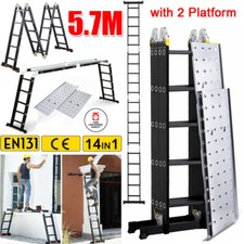 5.7M 14 in 1 Multi-Purpose Aluminium Folding Ladder Step with working Platform