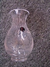 VASE, STUART LEAD CRYSTAL, FLORAL, ETCHED, LEADED GLASS, VINTAGE