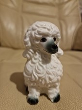 Porcelain White Permed Coif Poodle Figurine Hand Painted Pretty