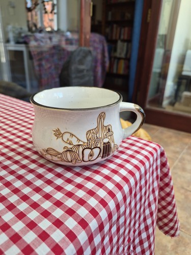 Vintage soup mug speckled - soup,