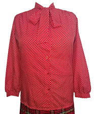 True Vintage Red With White Polka Dots Pussybow Tie Neck Blouse 46" Bust 18/20