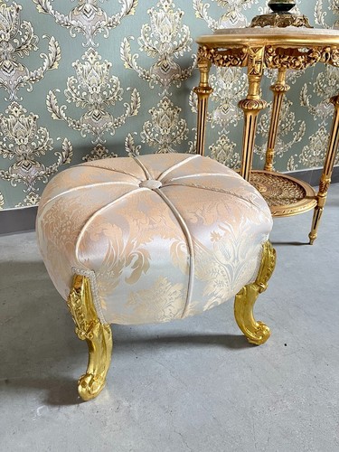 Deluxe beige floral ottoman - floral,