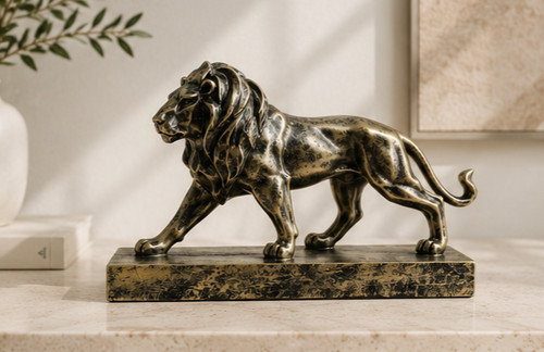 Modern gold lion statue - gold, 3d