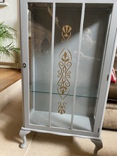 Vintage 1940s Glass Fronted Display Cabinet Painted In Farrow and Ball  265Gray