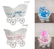 HILLINGTON BABY PRAM HAMPER WICKER BASKET LARGE BABY SHOWER PARTY GIFTS BOY GIRL
