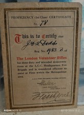 original London Volunteer Rifles certificate c 1903 LCC Fire Brigade genuine UK