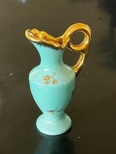 Green and Gold Miniature Limoges Porcelain Vase