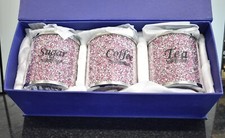 Crushed Diamond PINK Diamante Tea Coffee Sugar Canisters Jars Organiser Containe