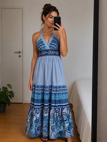 Blue paisley patchwork boho - blue,