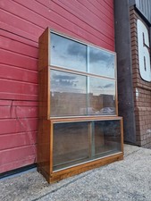 Vintage 3 Tier Minty Oxford Barrister Bookcase Cabinet With Glass Sliding Doors