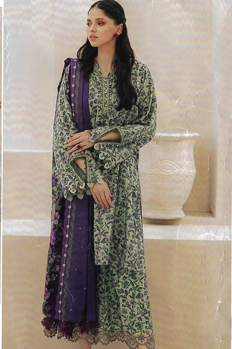 Stitched printed sequence lawn - printed,