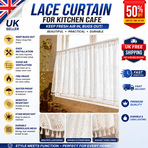 Boho lace curtain short cafe - curtain,
