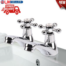 2PCS Taps Twin Traditional Bath Bathroom Basin Sink Chrome Hot and Cold Tap Set