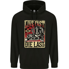 Live Fast Motorcycle Motorbike Biker Chopper Mens 80% Cotton Hoodie