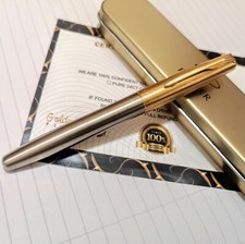 24ct Gold Plated Parker Frontier Fountain Pen Ink Executive Writing Gift Boxed