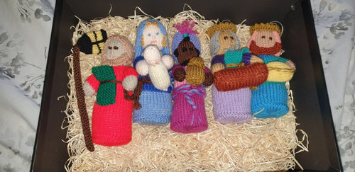 Hand knitted nativity set - hand,