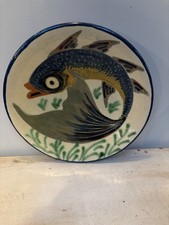 Vintage Signed Puigdemont Spanish Studio Pottery Fish Plate over 9 inches