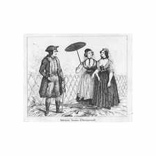 POLAND Costumes of the People of Herrnstadt WASOSZ - Antique Print 1836