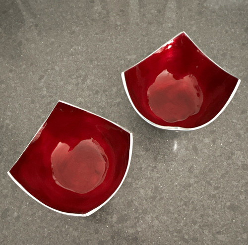 Pair handmade red enamelled - of,
