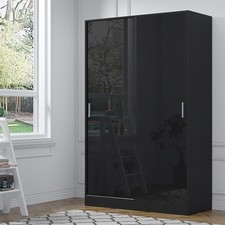 2 Door Sliding Wardrobe - Black Gloss Fronts & Matt Black Oak Carcass REFLECT
