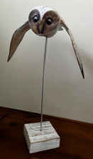 Hand Painted Carved Wooden Owl