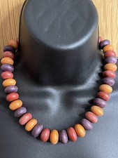 Chunky “Smarties” Shape Wooden Bead Collar Necklace Purple Orange Pink Boho 1013
