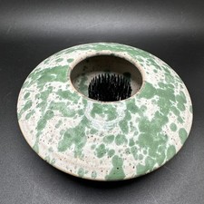 Studio Art Pottery IKEBANA Flower Frog Drip Glaze Shallow Vase Signed 6” Floral