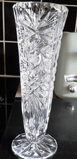 Vintage Bohemia Crystal Cut glass pinwheel Footed Bud Vase 8 1/8th inch tall