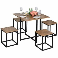 Stowaway Dining Set Table And 4 Chairs Stools Compact Space Saver Wooden Kitchen